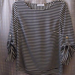 CALVIN KLEIN BLACK & WHITE STRIPED BLOUSE SIZE SMALL